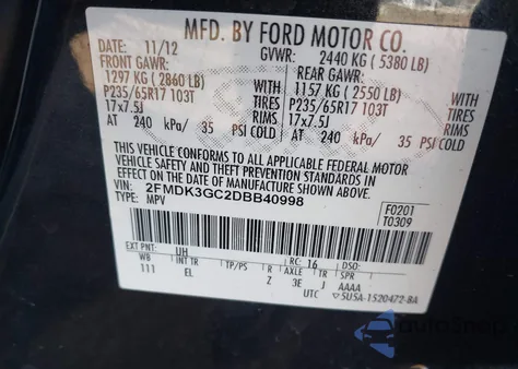 2013 Ford Edge Se z USA, uszkodzony, nr VIN 2FMDK3GC2DBB40998